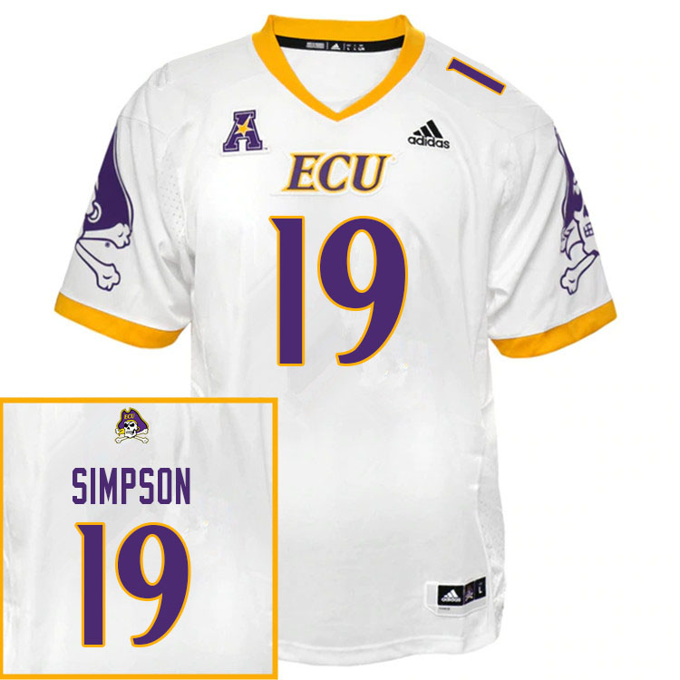 Men #19 Jacoby Simpson ECU Pirates College Football Jerseys Sale-White